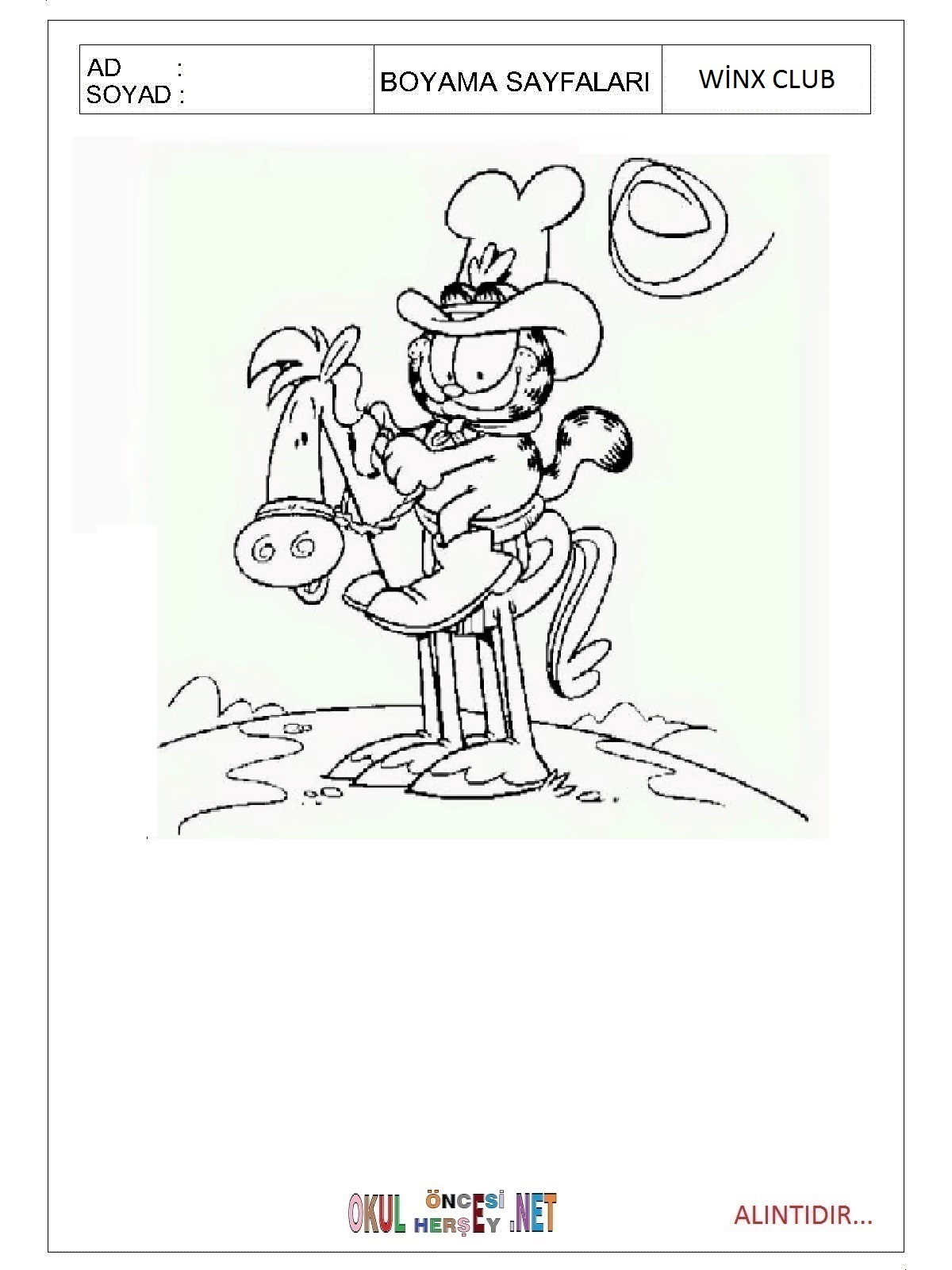 Çocuklar İçin Garfield Boyama Sayfaları 