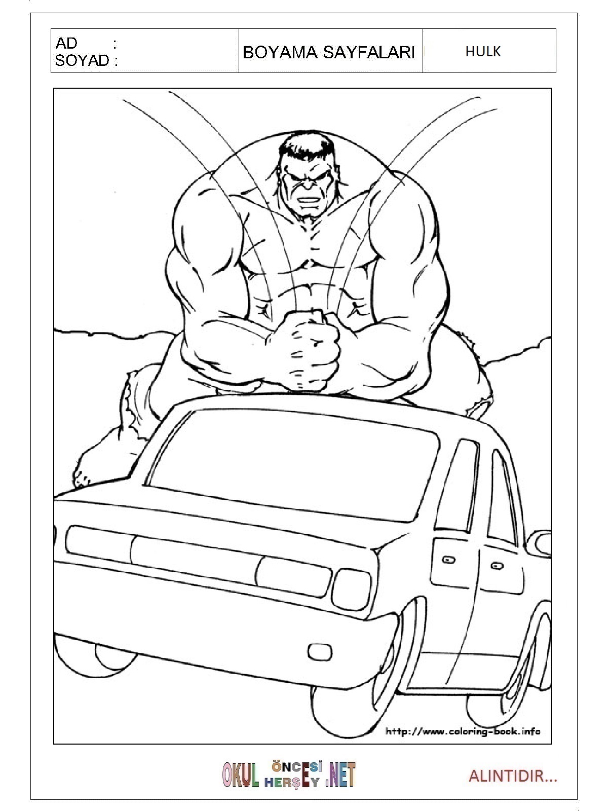 Çocuklar İçin Hulk Boyama Sayfaları 