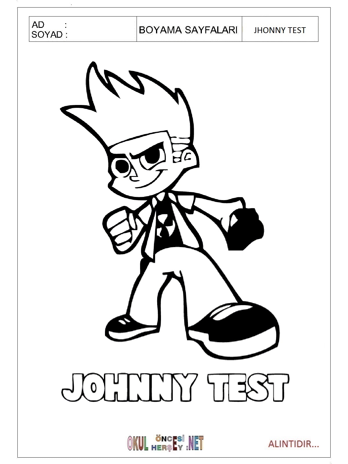 Çocuklar İçin Jhonny Test Boyama Sayfaları 
