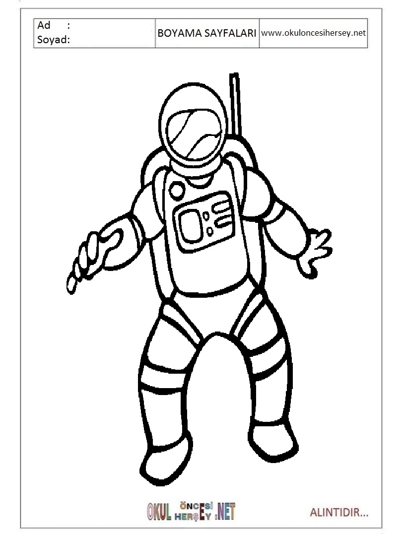 Çocuklar İçin Astronot Boyama Sayfaları 
