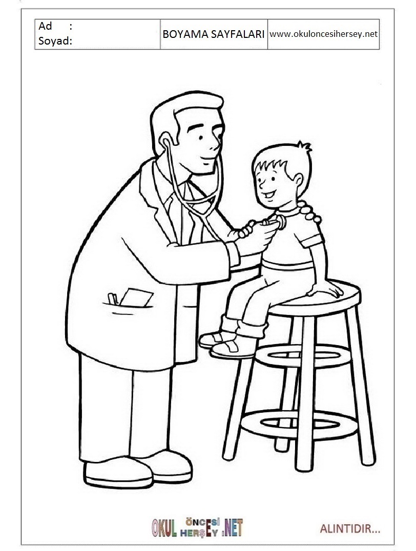 Çocuklar İçin Doktor Boyama Sayfaları 