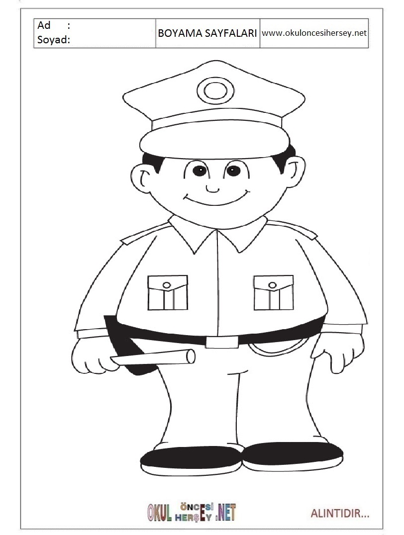 Çocuklar İçin Polis Boyama Sayfaları 