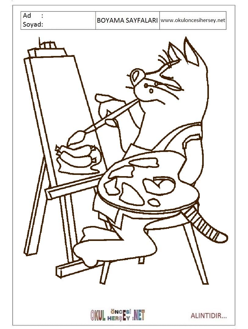 Çocuklar İçin Ressam Boyama Sayfaları 