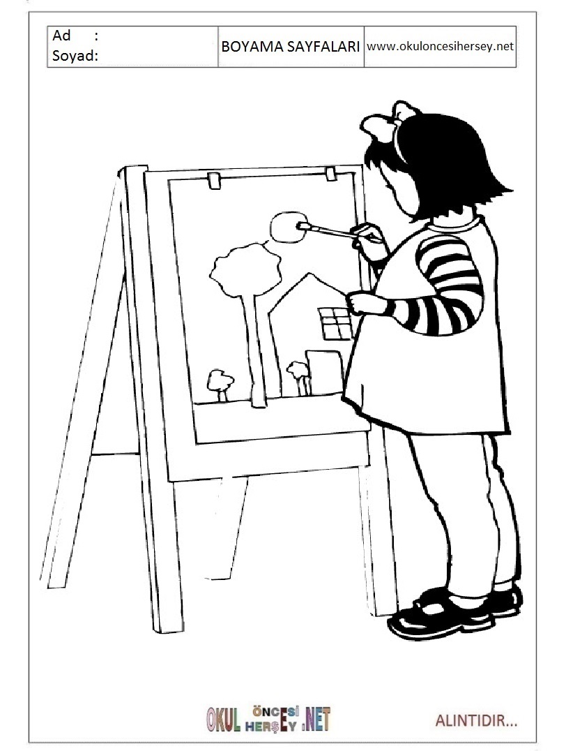 Çocuklar İçin Ressam Boyama Sayfaları 