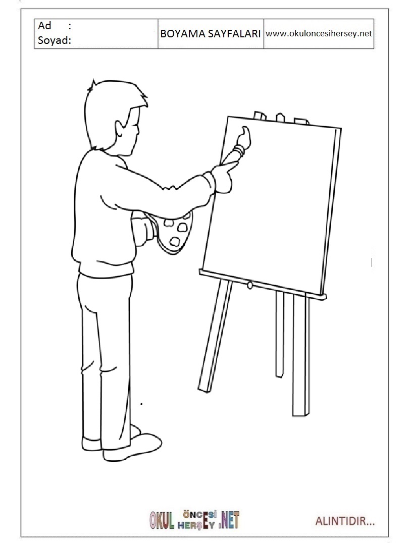 Çocuklar İçin Ressam Boyama Sayfaları 