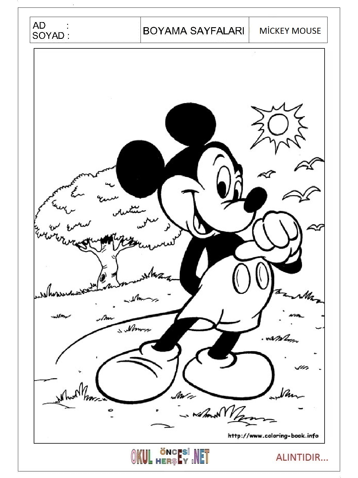 Çocuklar İçin Mickey Mouse Boyama Sayfaları 