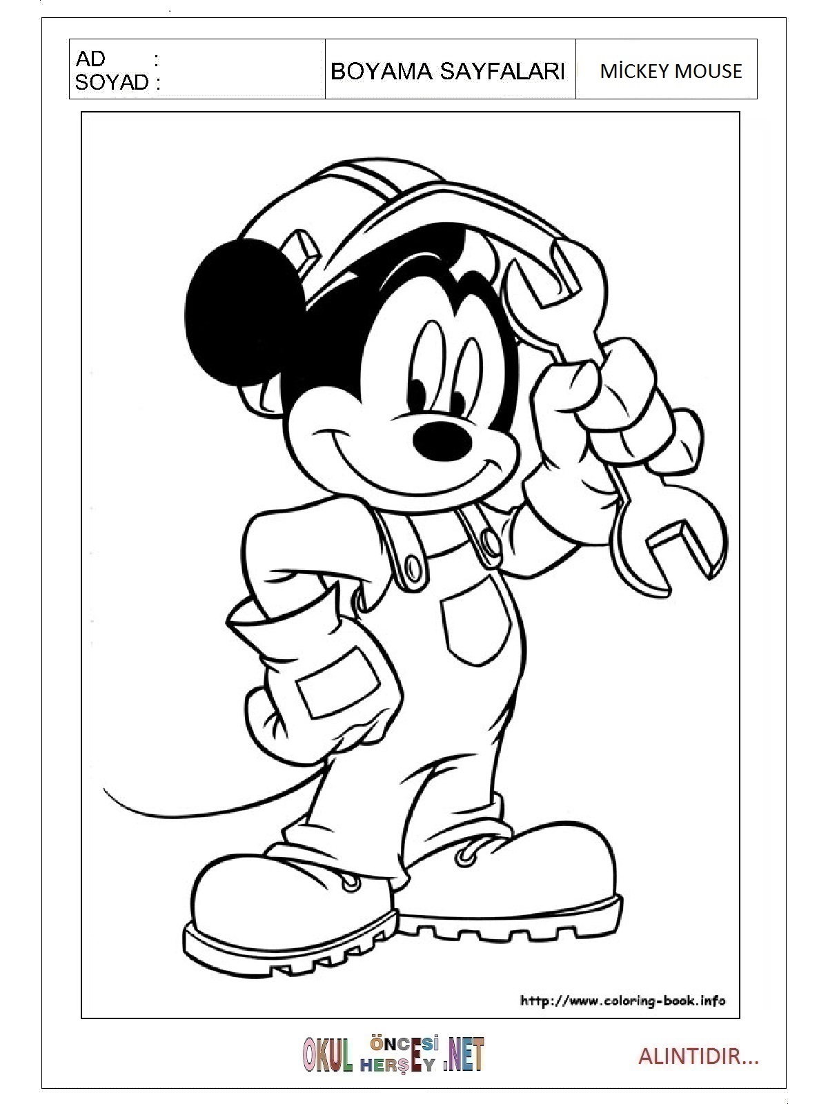Çocuklar İçin Mickey Mouse Boyama Sayfaları 