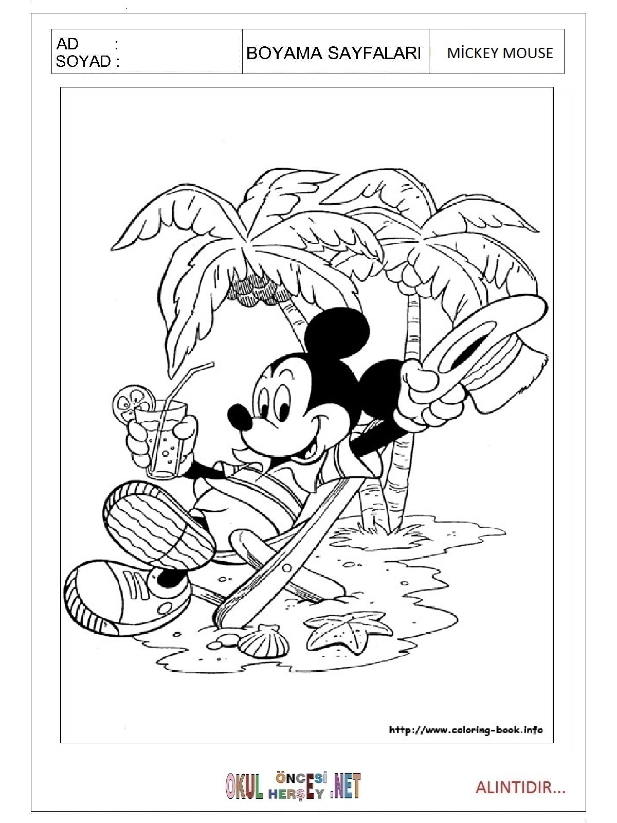 Çocuklar İçin Mickey Mouse Boyama Sayfaları 