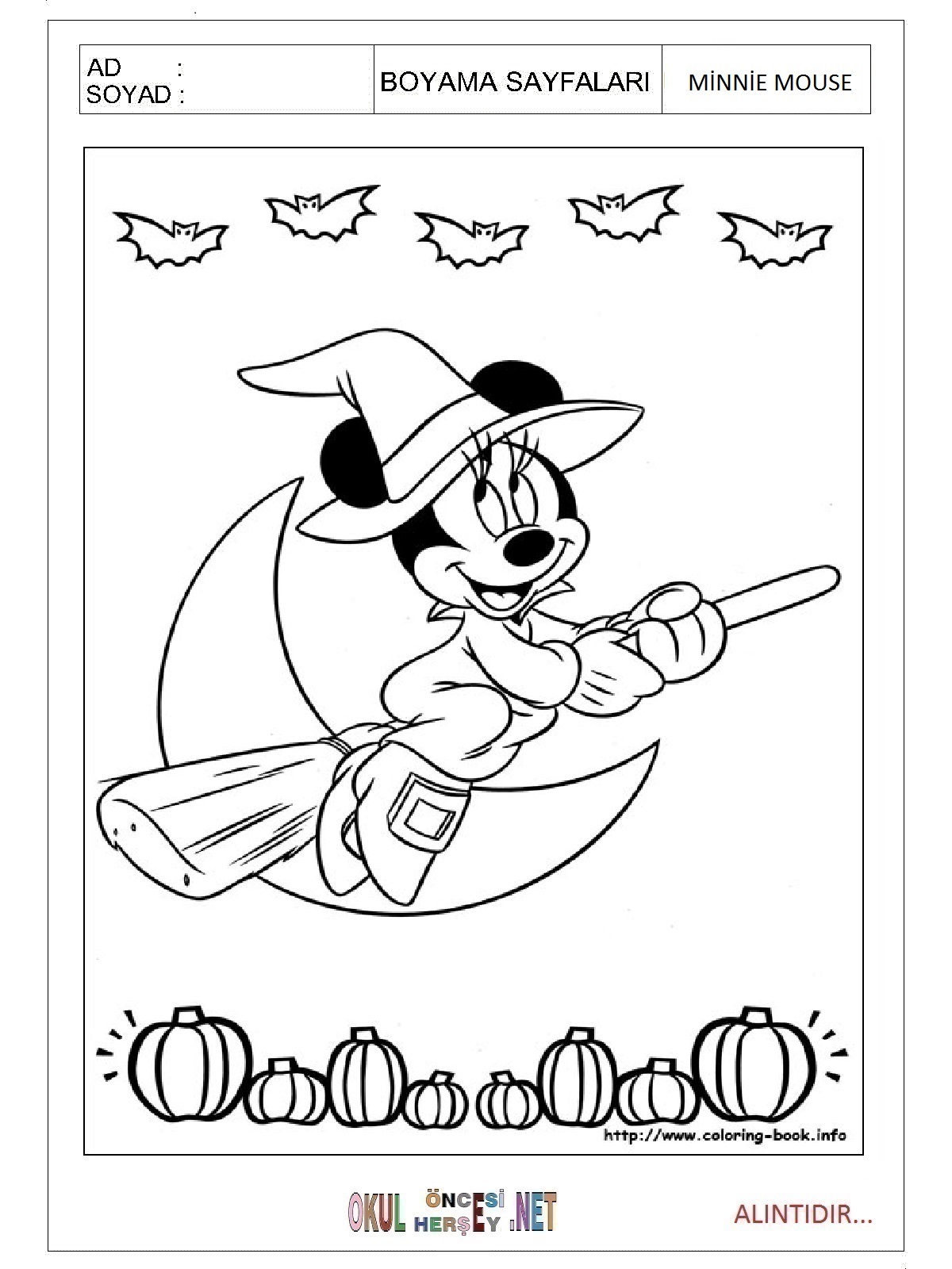 Çocuklar İçin Minnie Mouse Boyama Sayfaları 