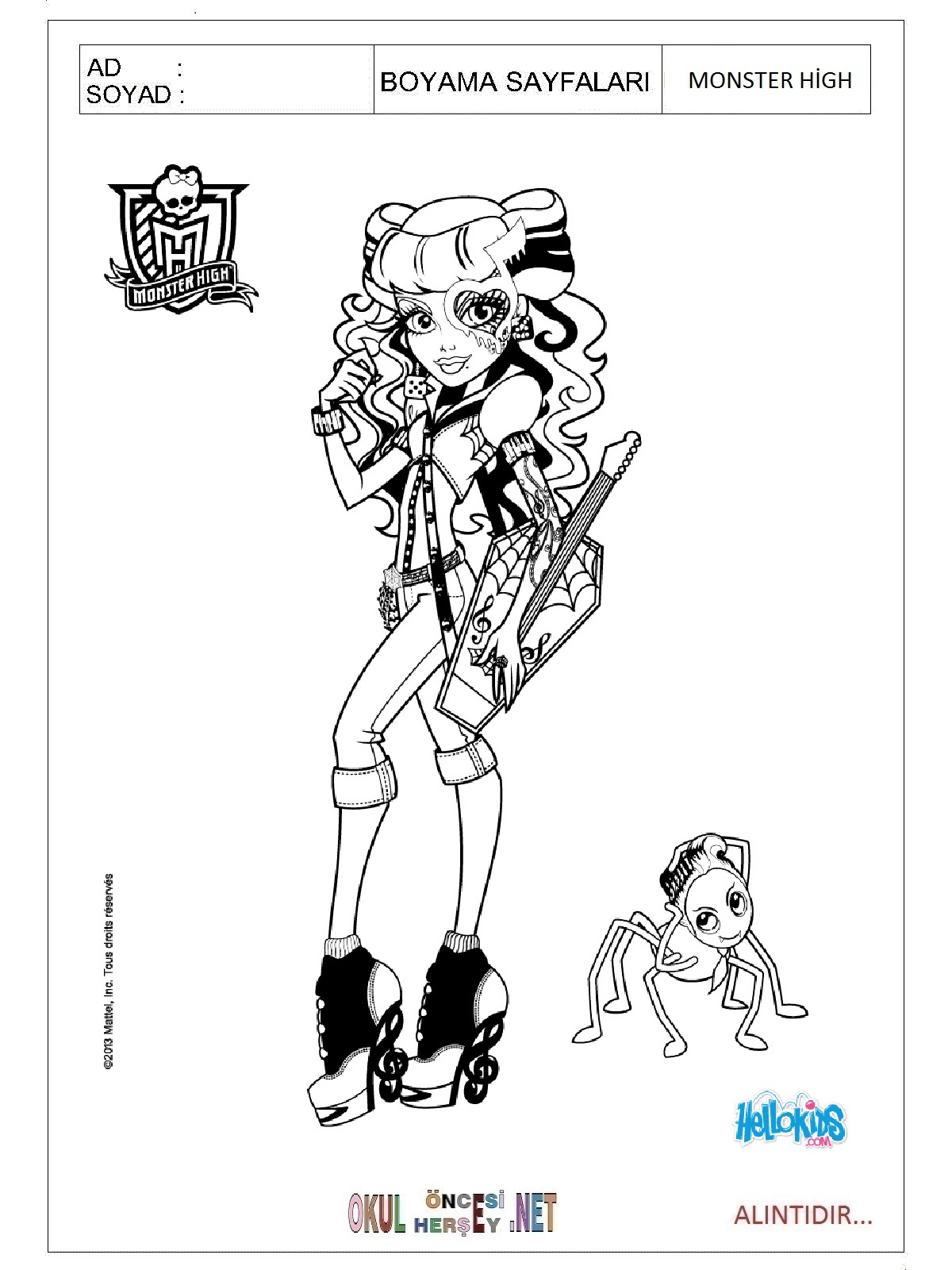 Çocuklar İçin Monster High Boyama Sayfaları 