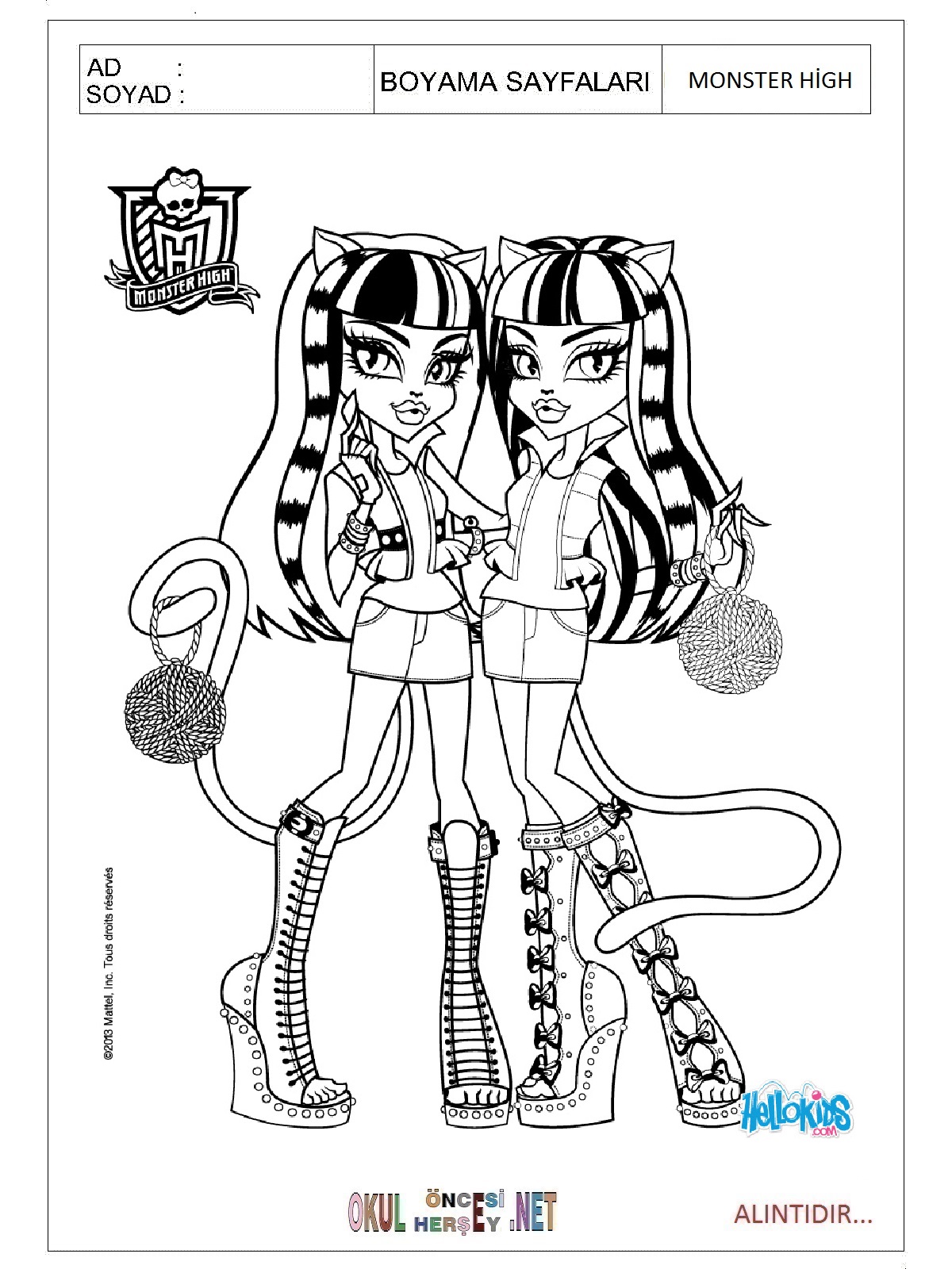 Çocuklar İçin Monster High Boyama Sayfaları 