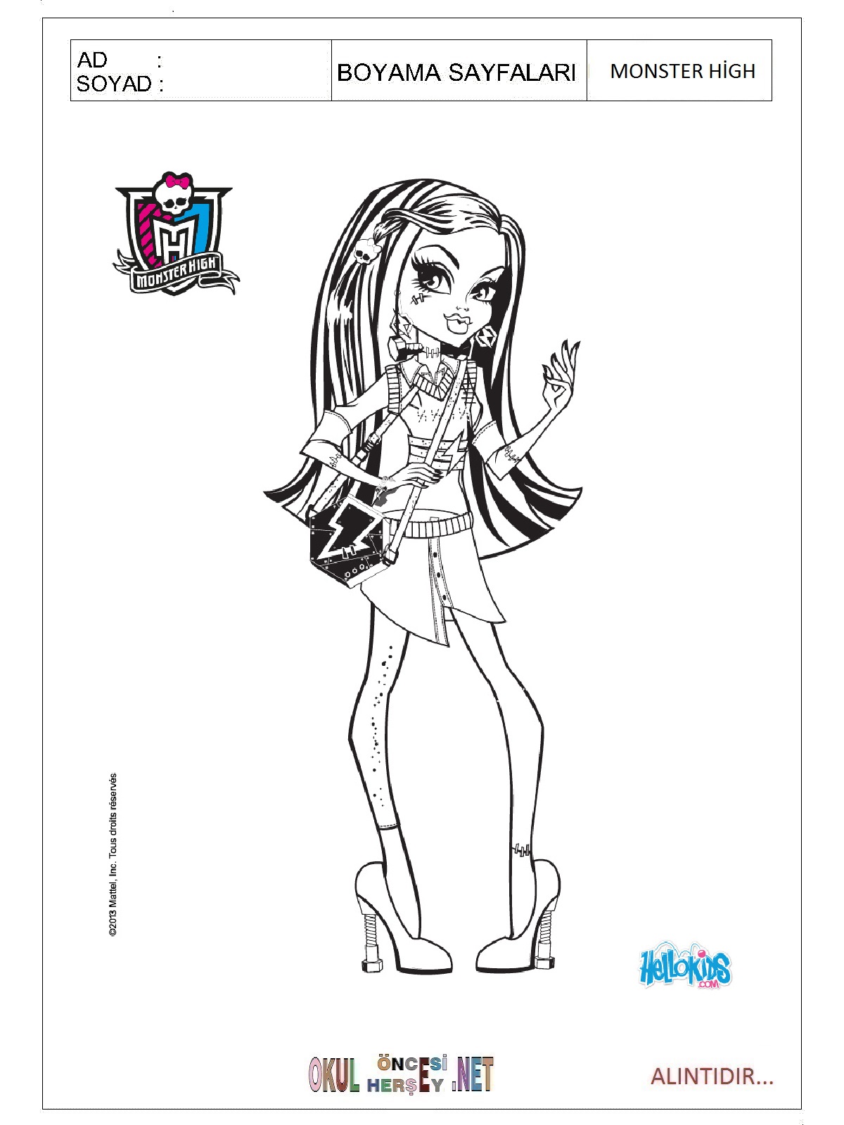 Çocuklar İçin Monster High Boyama Sayfaları 
