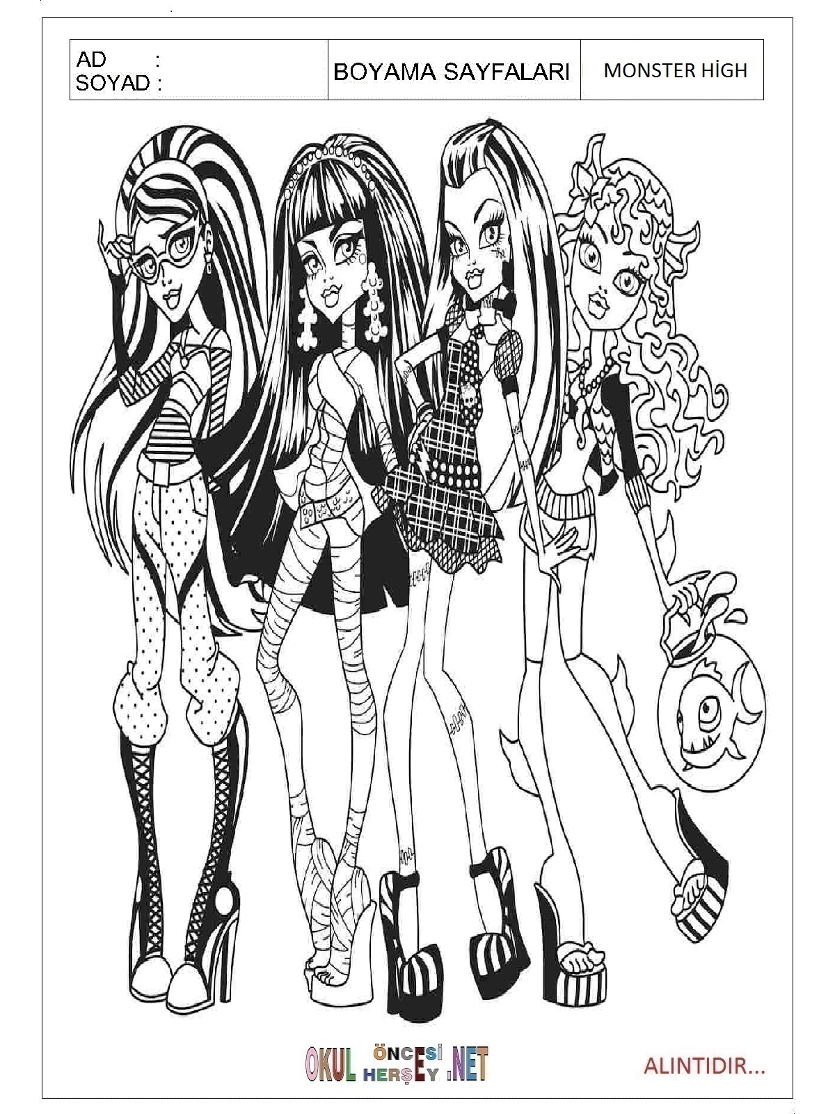 Çocuklar İçin Monster High Boyama Sayfaları 