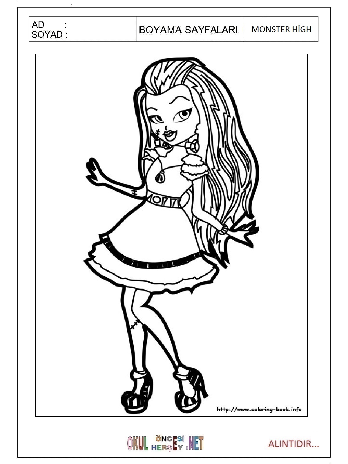Çocuklar İçin Monster High Boyama Sayfaları 