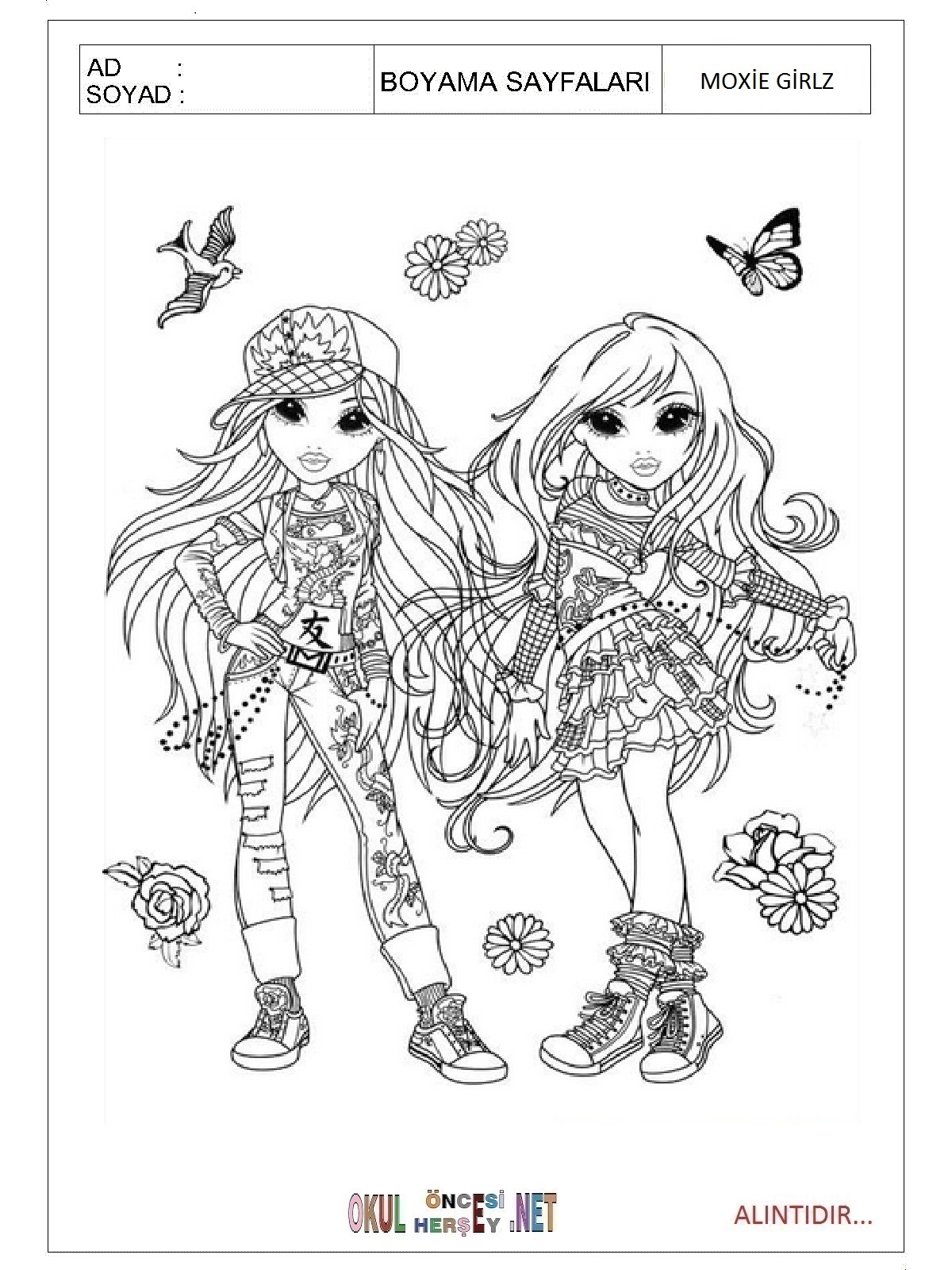 Çocuklar İçin Moxie Girlz Boyama Sayfaları 