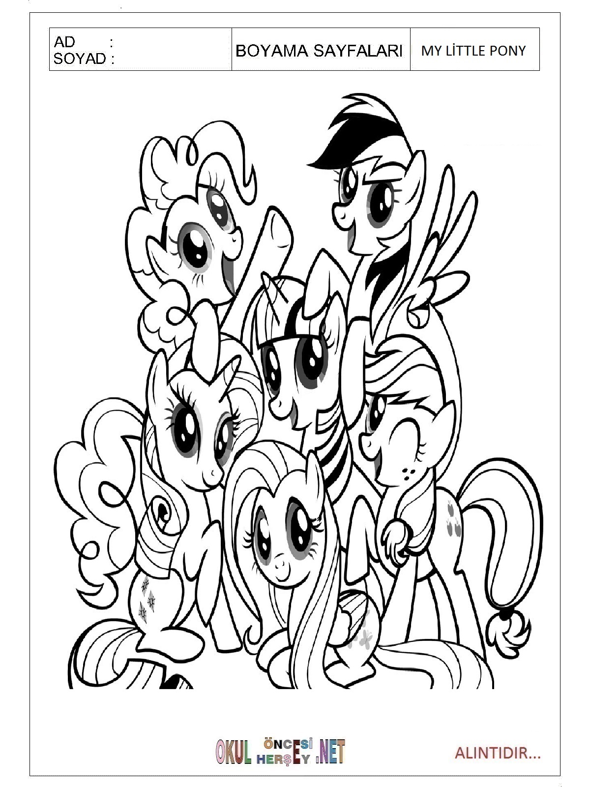 Çocuklar İçin My Little Poni Boyama Sayfaları 