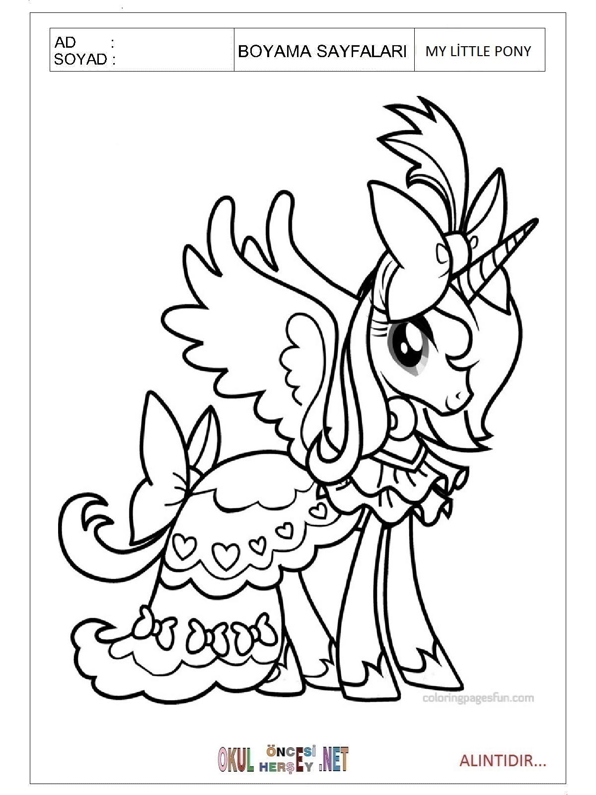 Çocuklar İçin My Little Poni Boyama Sayfaları 