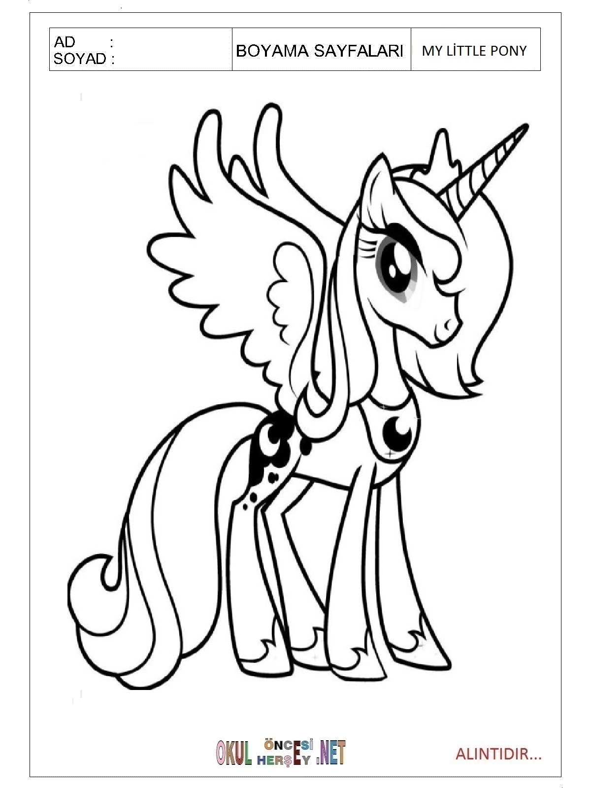 Çocuklar İçin My Little Poni Boyama Sayfaları 