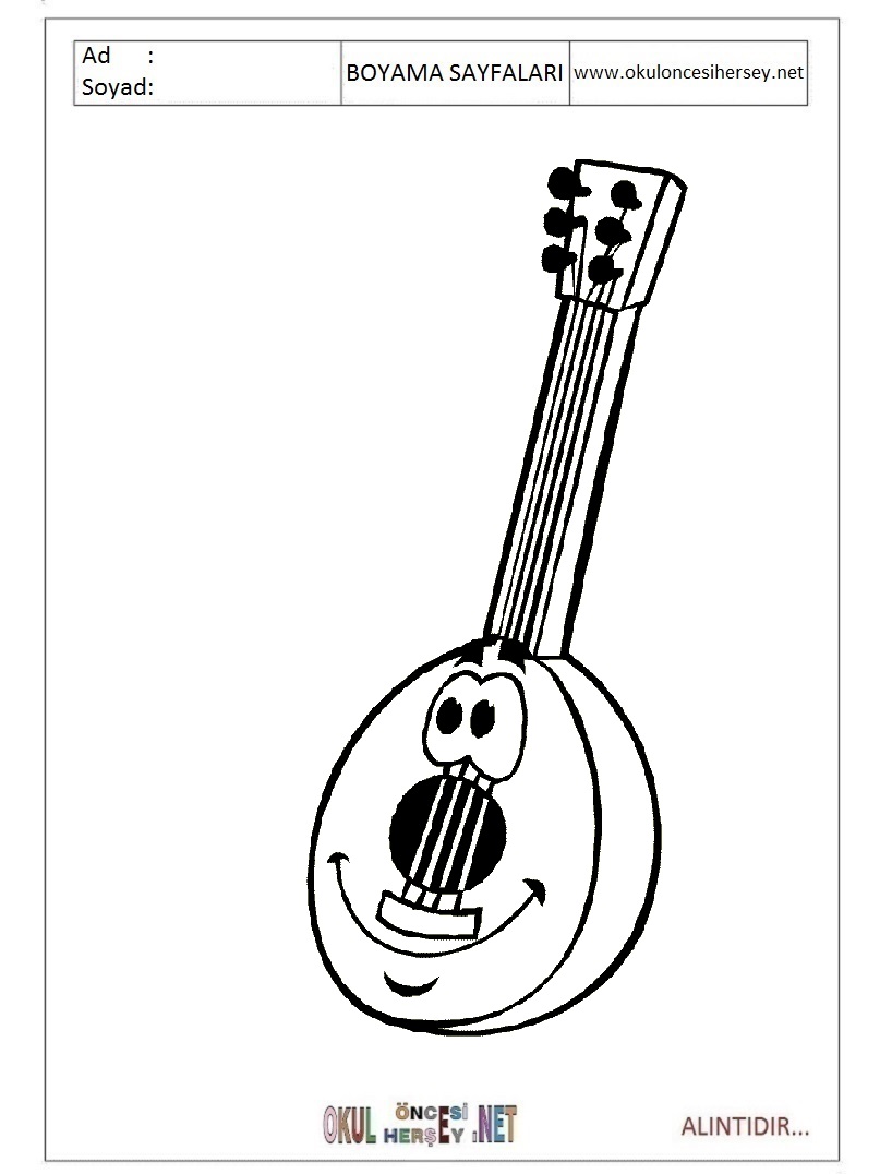 Çocuklar İçin Mandolin Boyama Sayfaları 