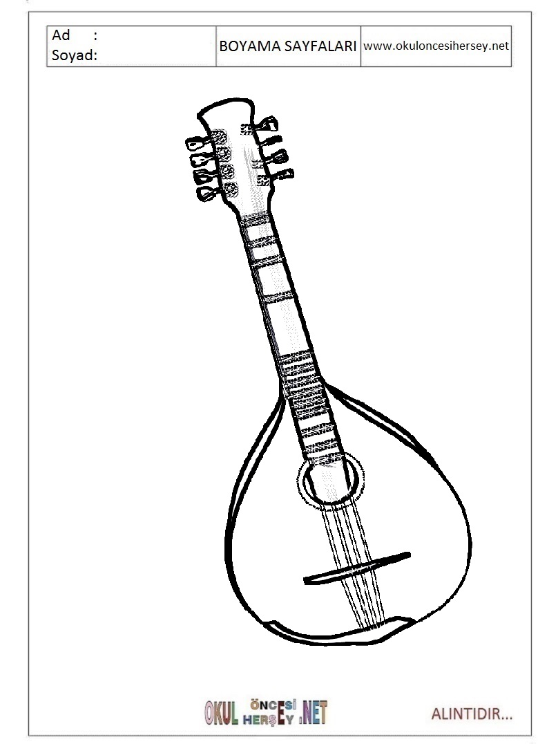 Çocuklar İçin Mandolin Boyama Sayfaları 