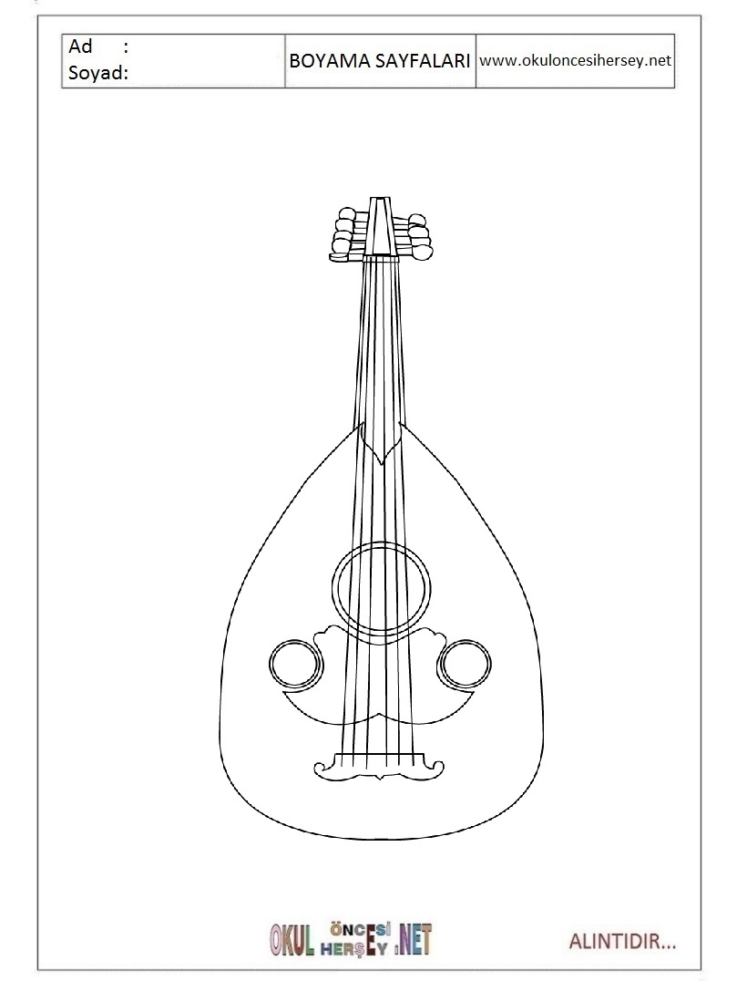 Çocuklar İçin Mandolin Boyama Sayfaları 
