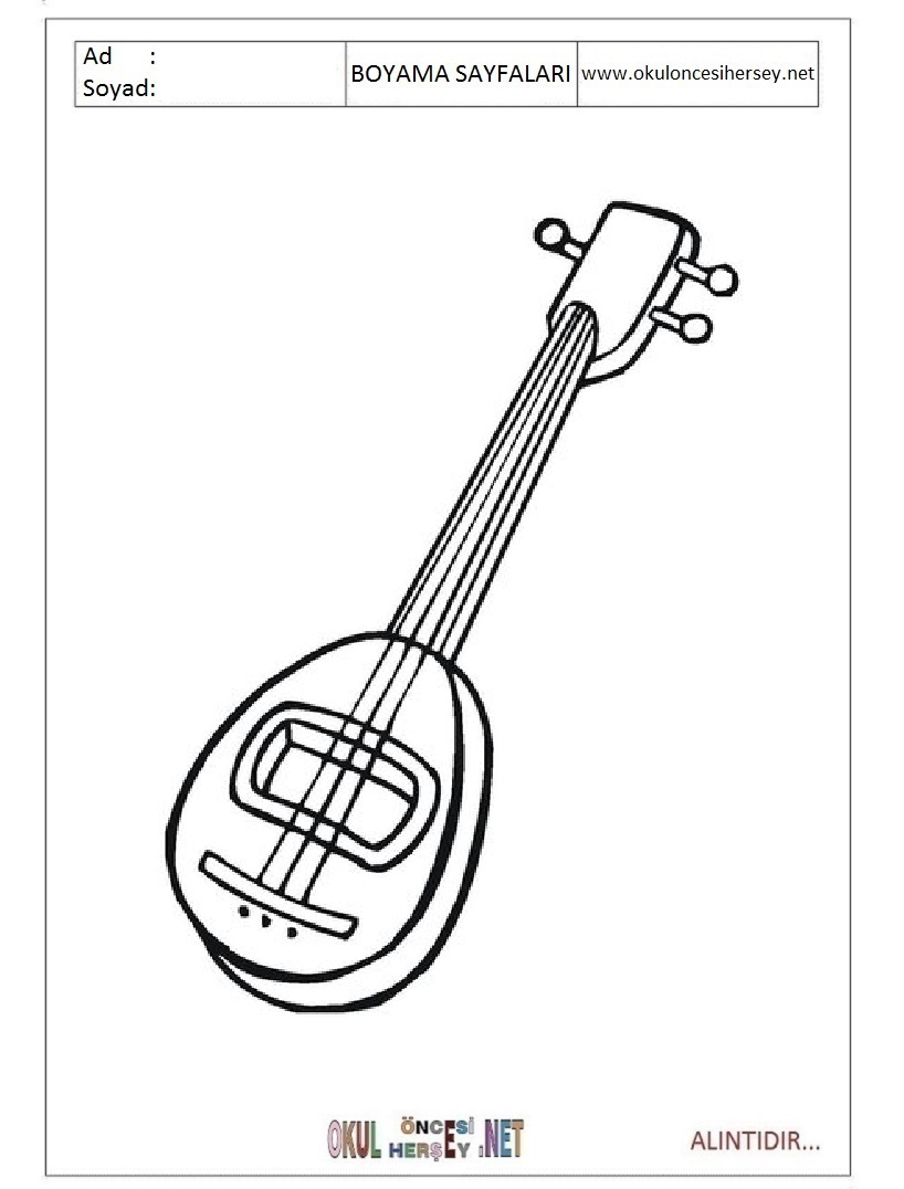 Çocuklar İçin Mandolin Boyama Sayfaları 