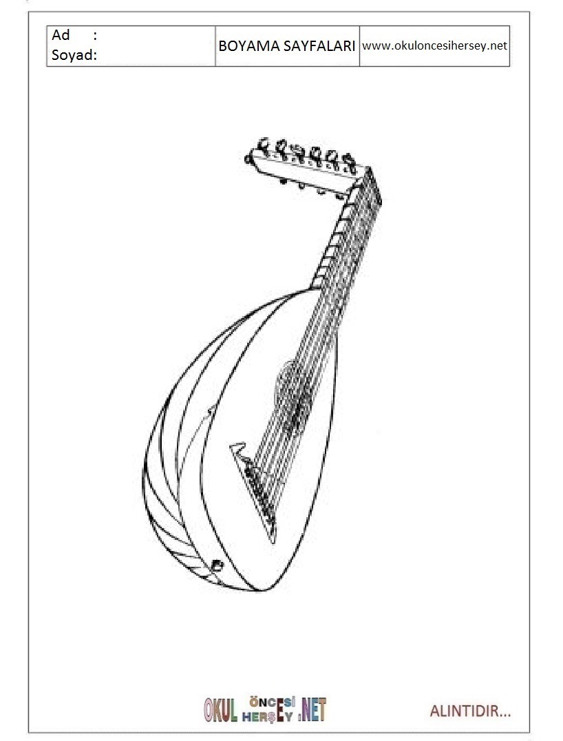 Çocuklar İçin Mandolin Boyama Sayfaları 