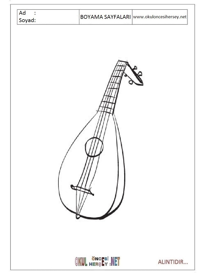 Çocuklar İçin Mandolin Boyama Sayfaları 
