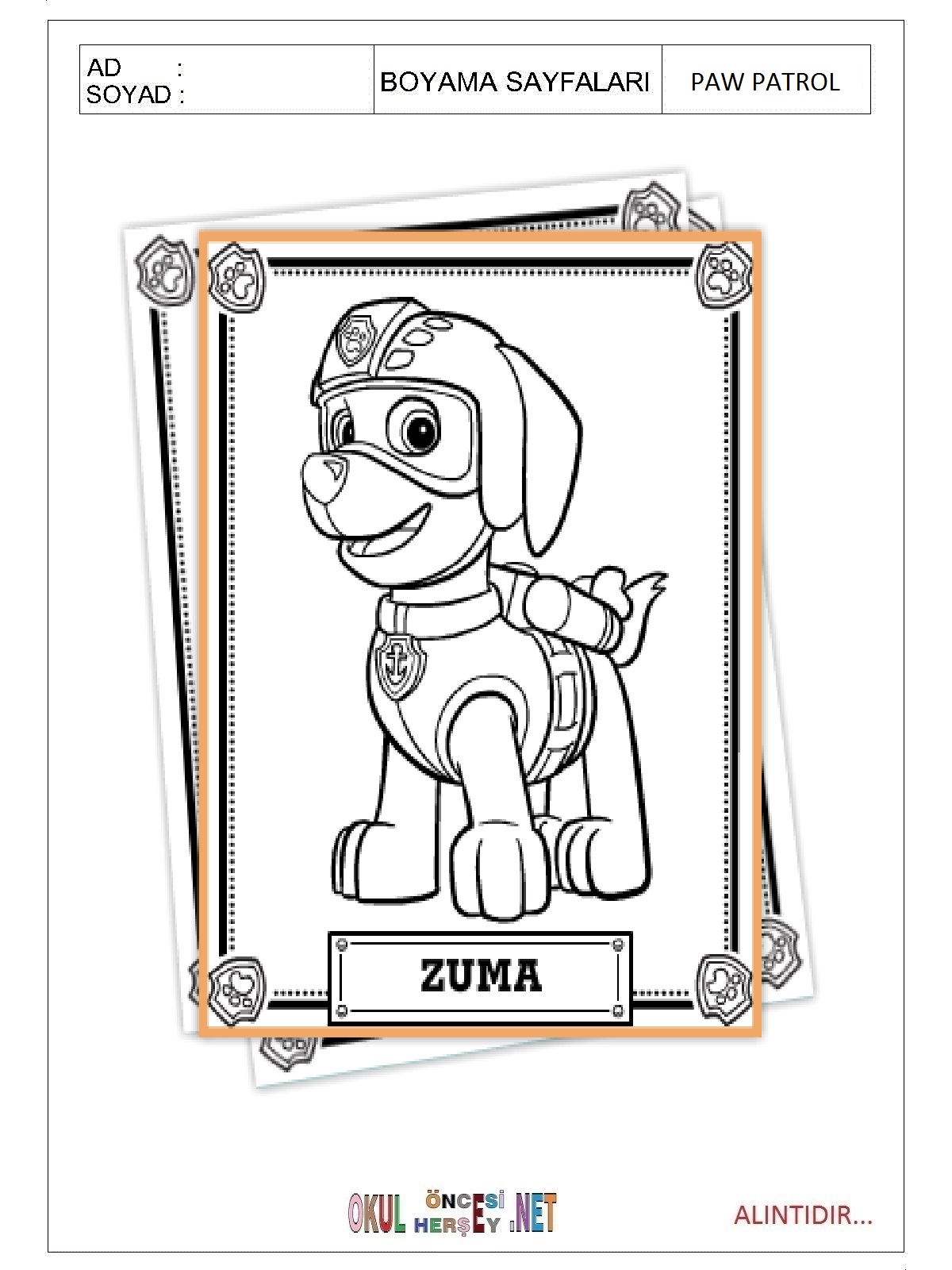 Paw Patrol boyama sayfaları
