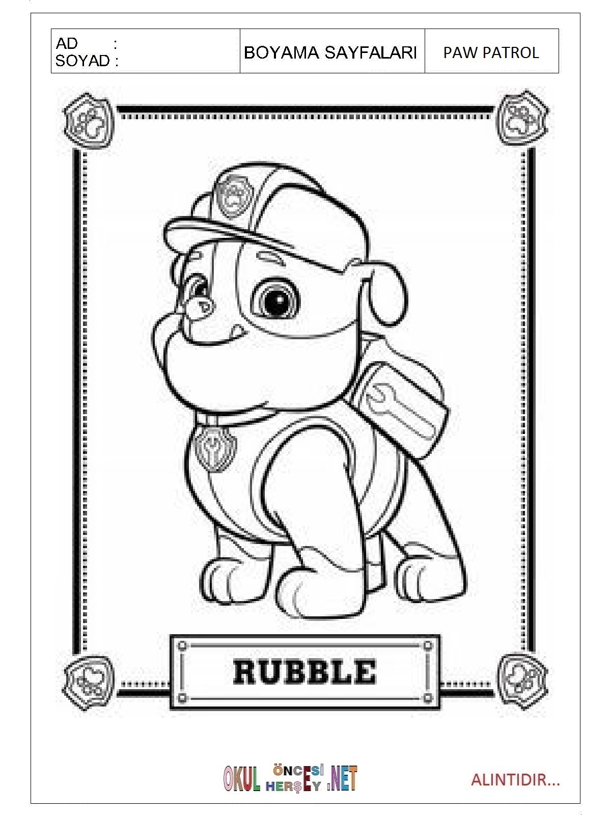 Paw Patrol boyama sayfaları