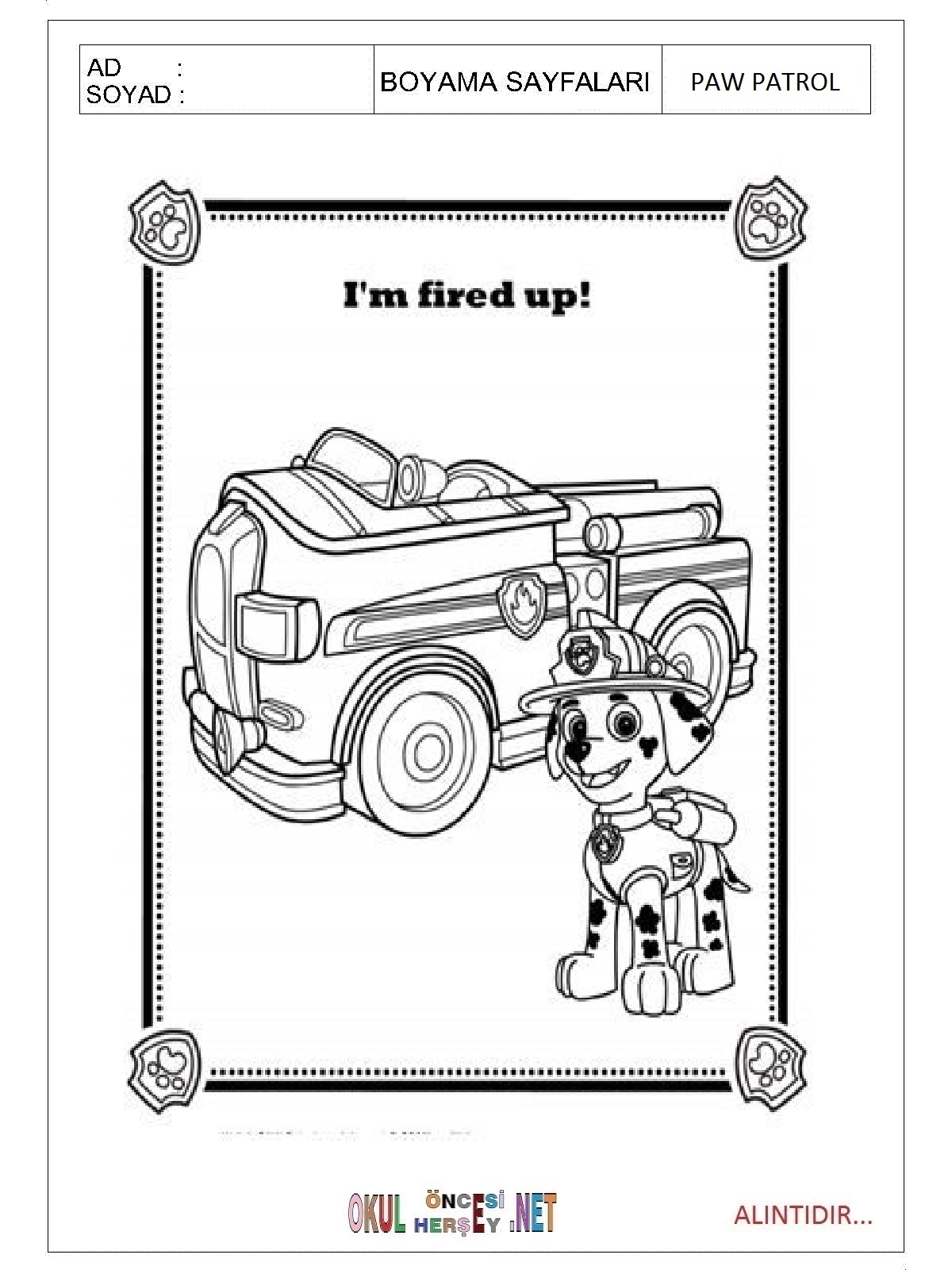 Paw Patrol boyama sayfaları