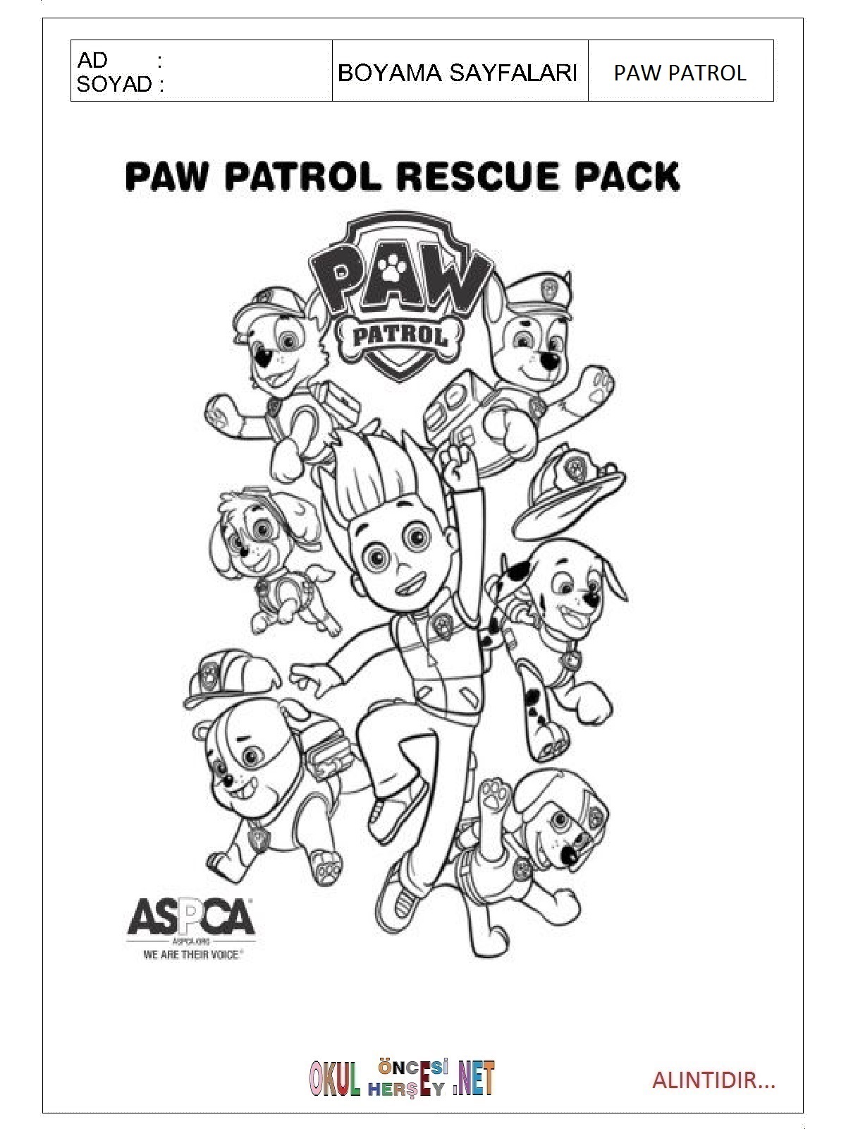 Paw Patrol boyama sayfaları