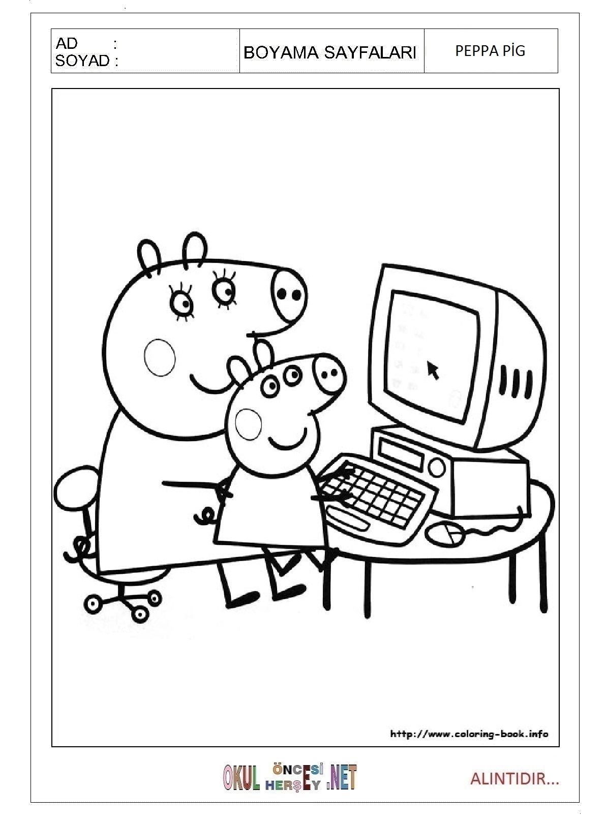 Çocuklar İçin Peppa Pig Boyama Sayfaları 