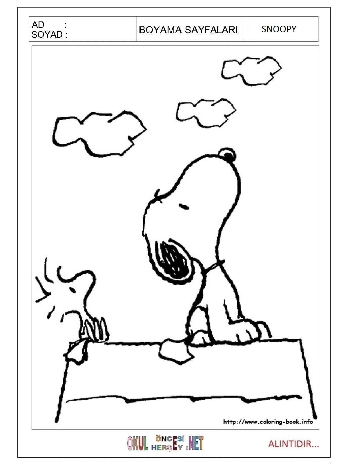 Çocuklar İçin Snoopy Boyama Sayfaları 