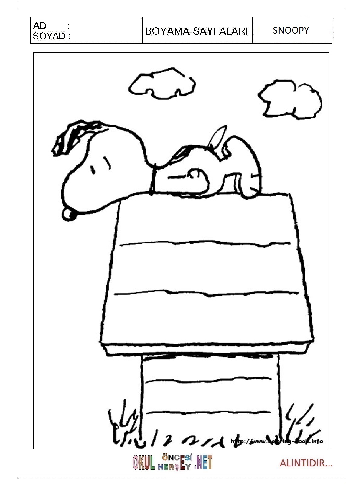 Çocuklar İçin Snoopy Boyama Sayfaları 