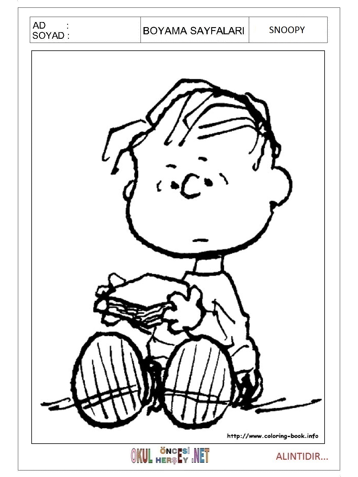 Çocuklar İçin Snoopy Boyama Sayfaları 