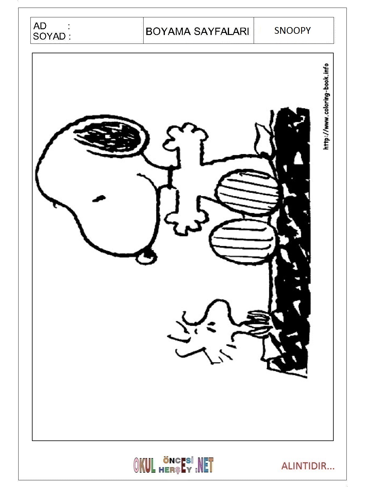 Çocuklar İçin Snoopy Boyama Sayfaları 