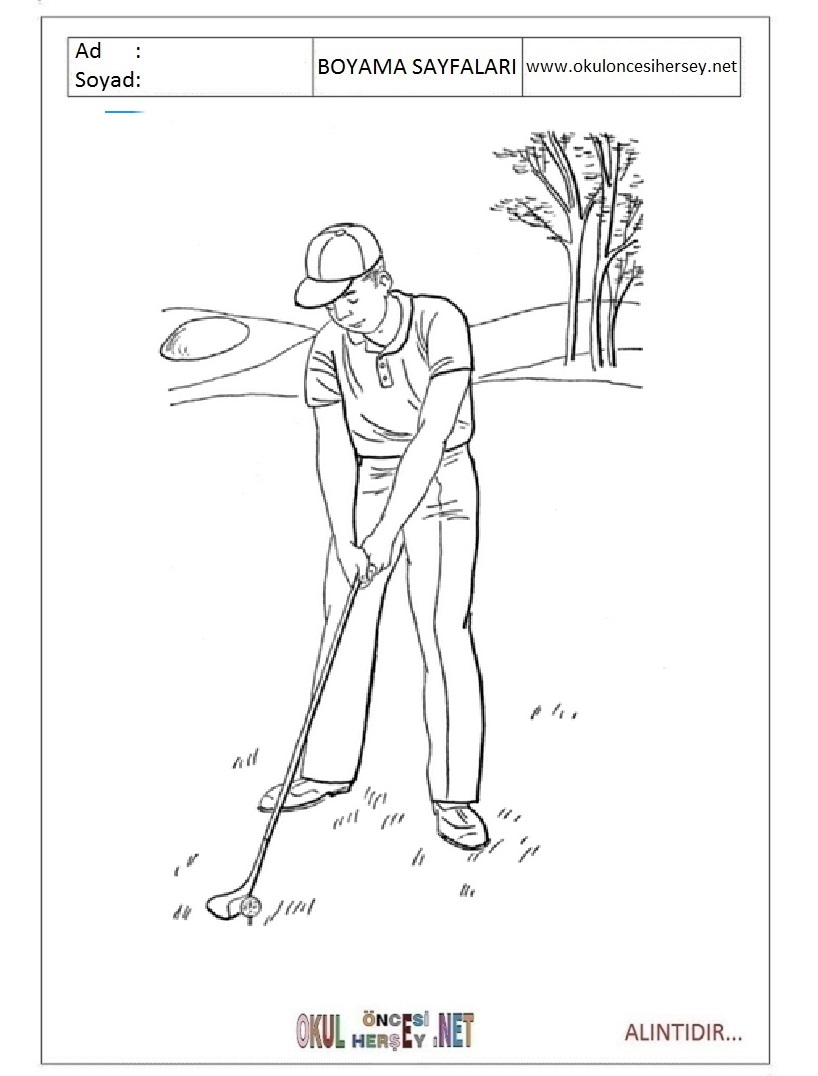 Çocuklar İçin Golf Boyama Sayfaları 