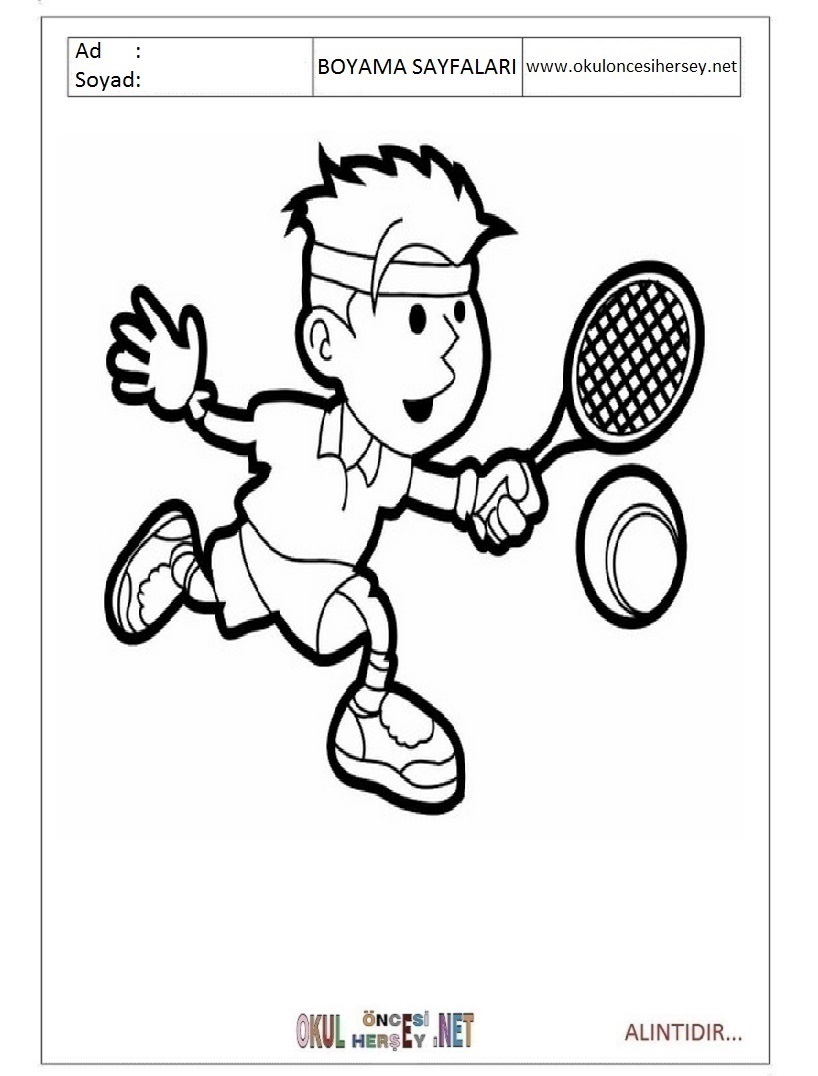 Çocuklar İçin Tenis Boyama Sayfaları 