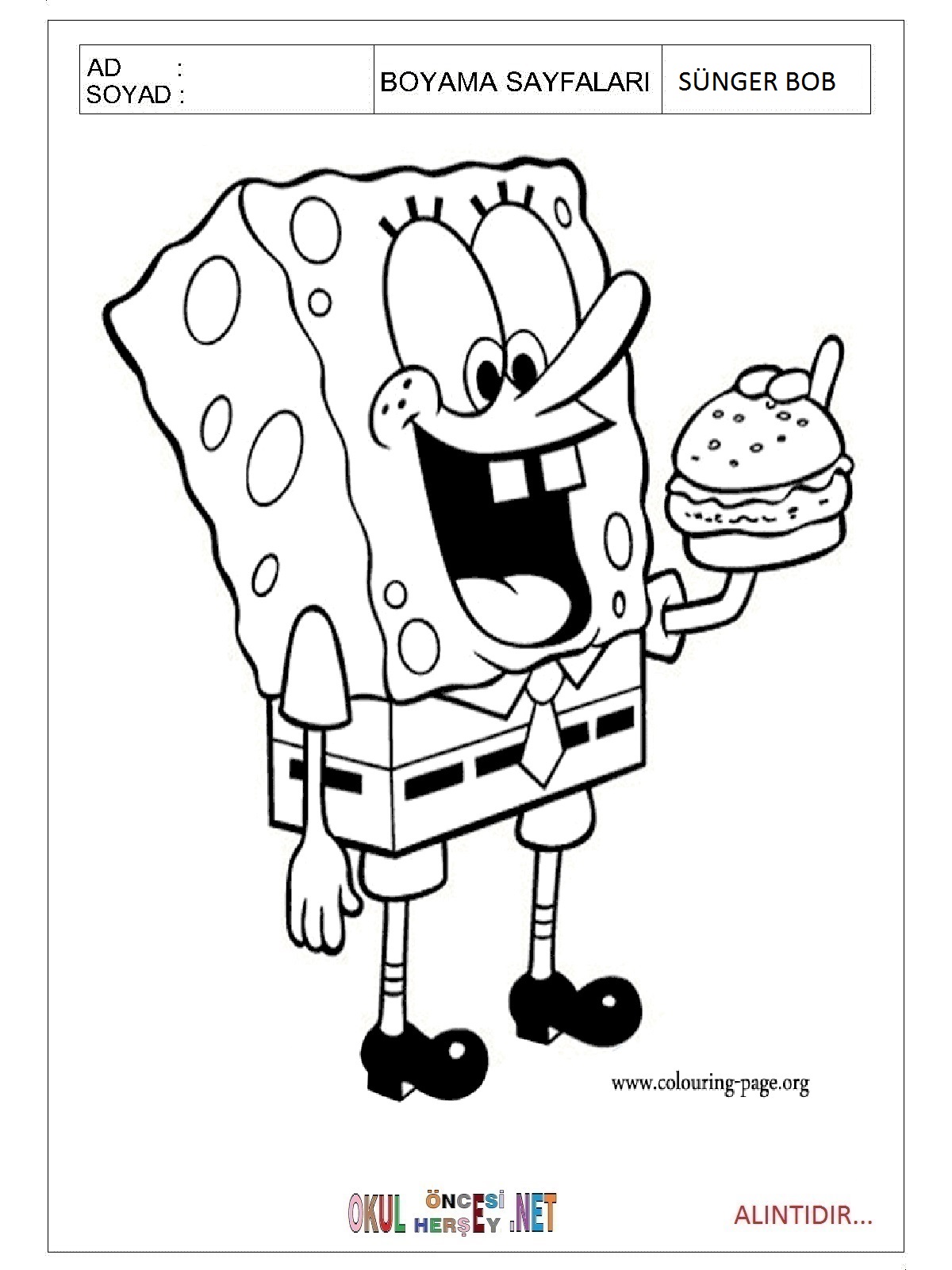 Sünger Bob boyama sayfaları