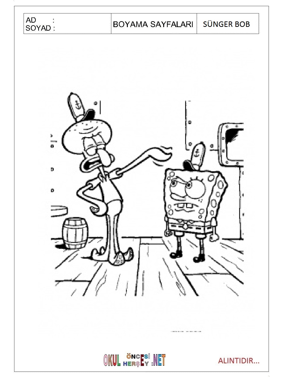 Sünger Bob boyama sayfaları