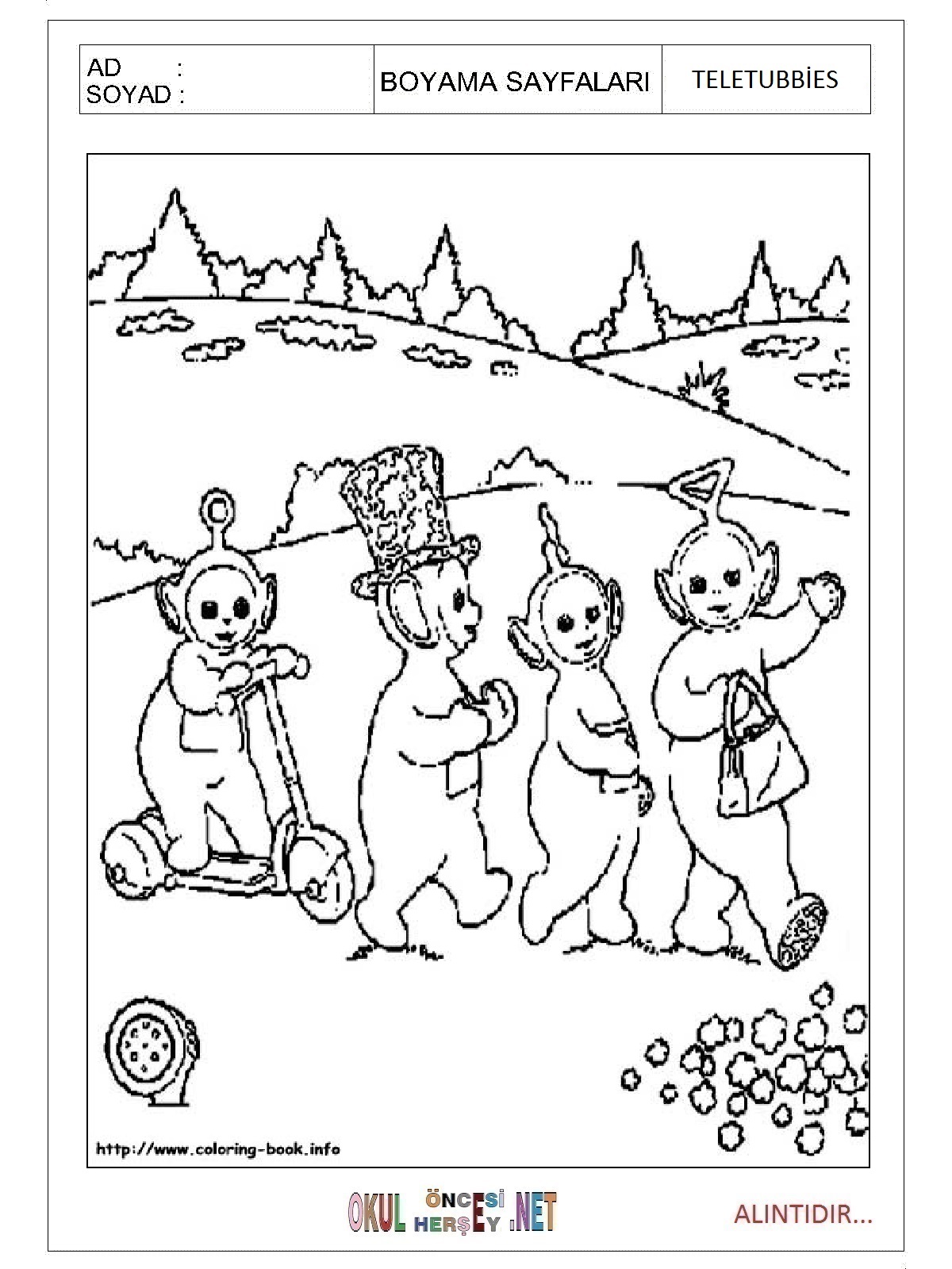 Teletubbies boyama sayfaları