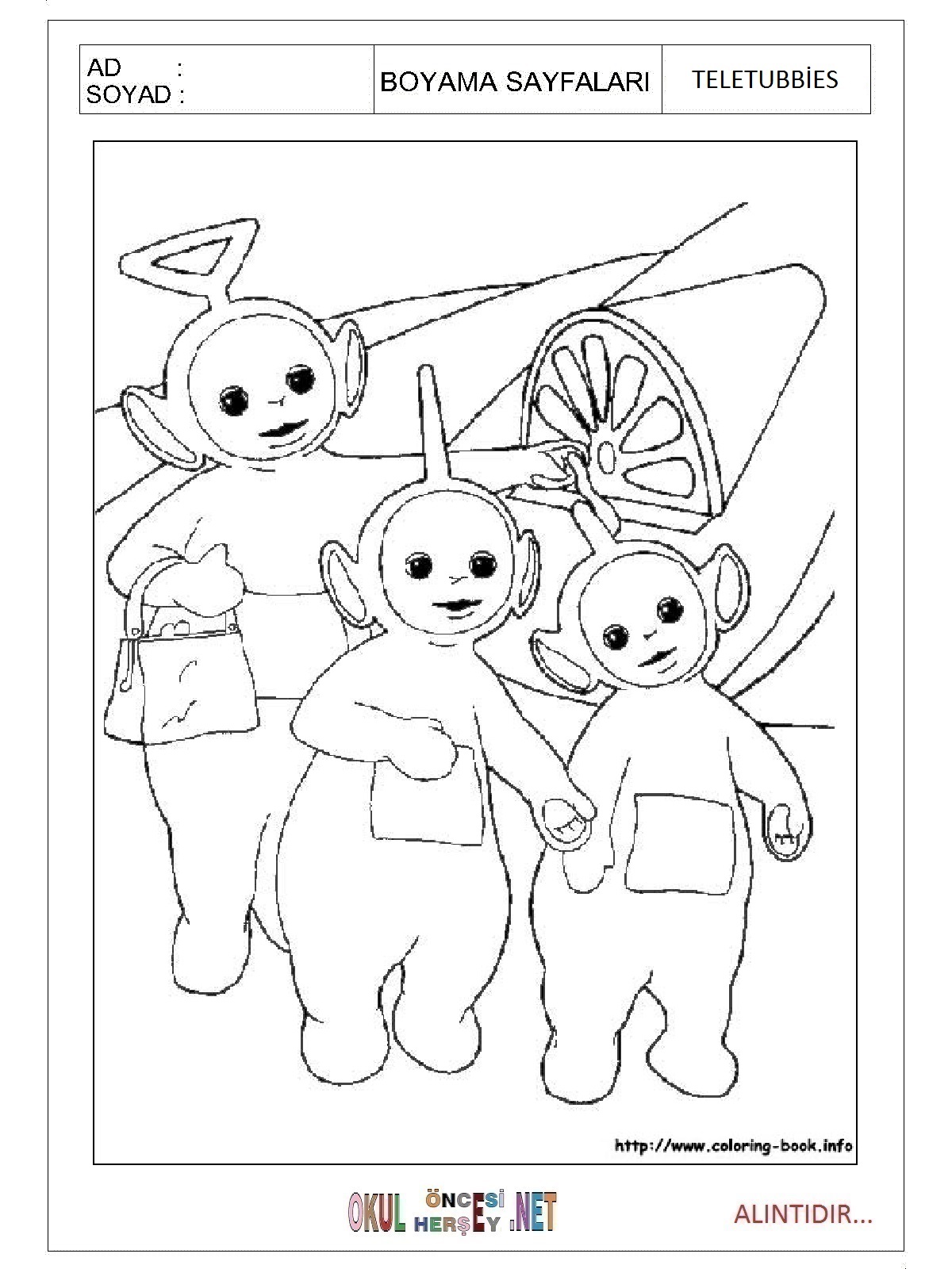 Teletubbies boyama sayfaları