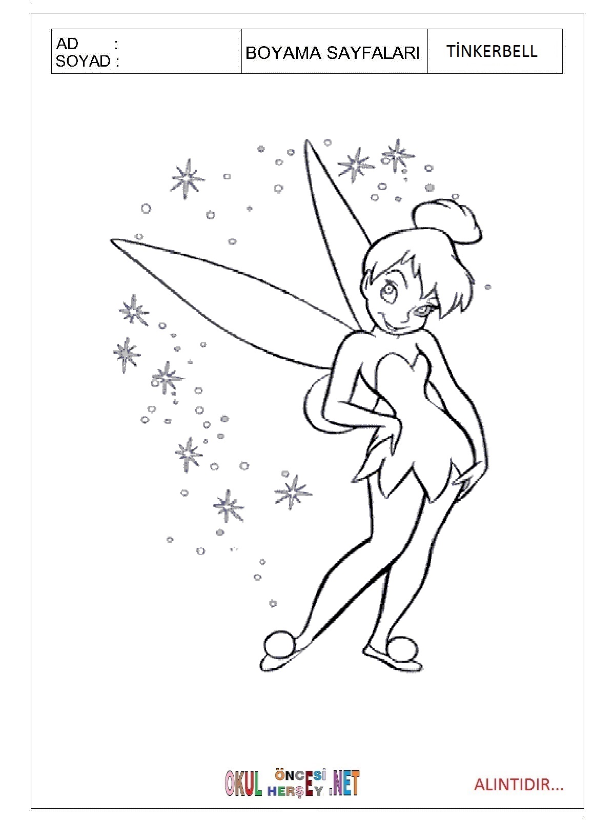 Çocuklar İçin Tinkerbell Boyama Sayfaları 