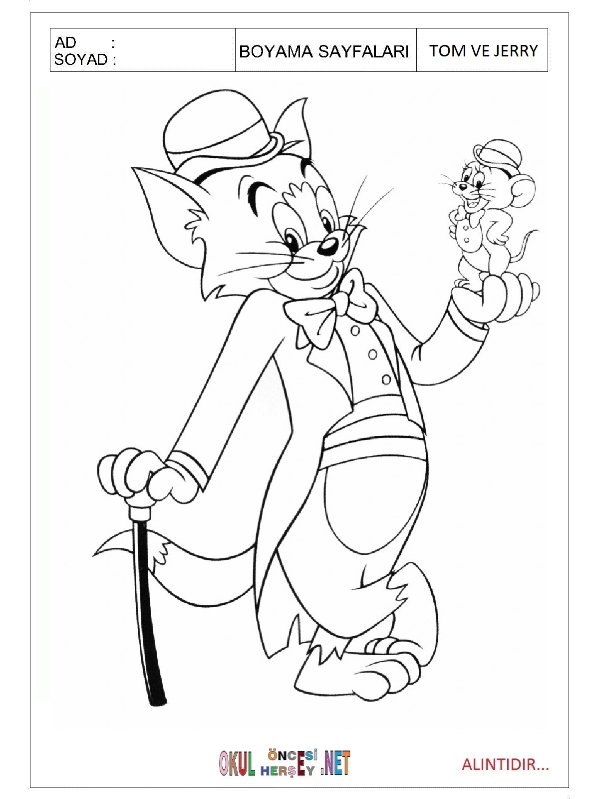 Tom ve Jerry boyama sayfaları