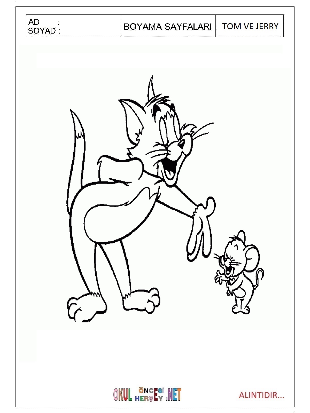 Tom ve Jerry boyama sayfaları