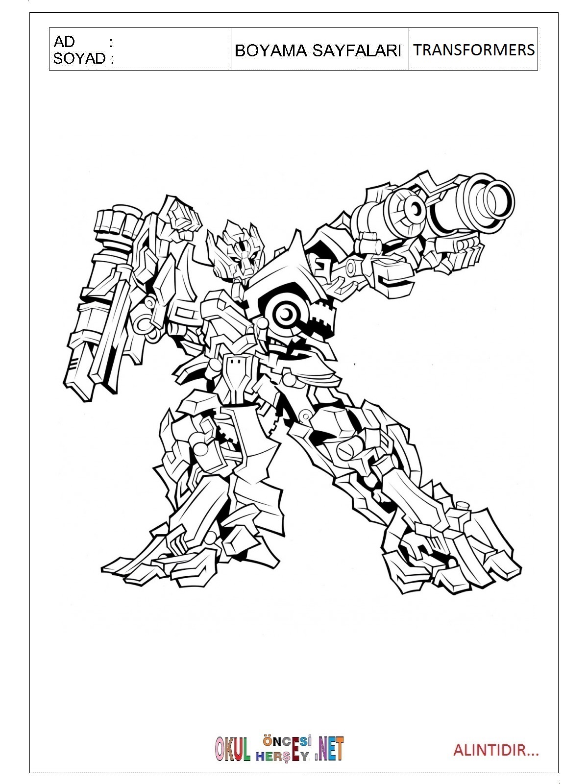 Transformers boyama sayfaları