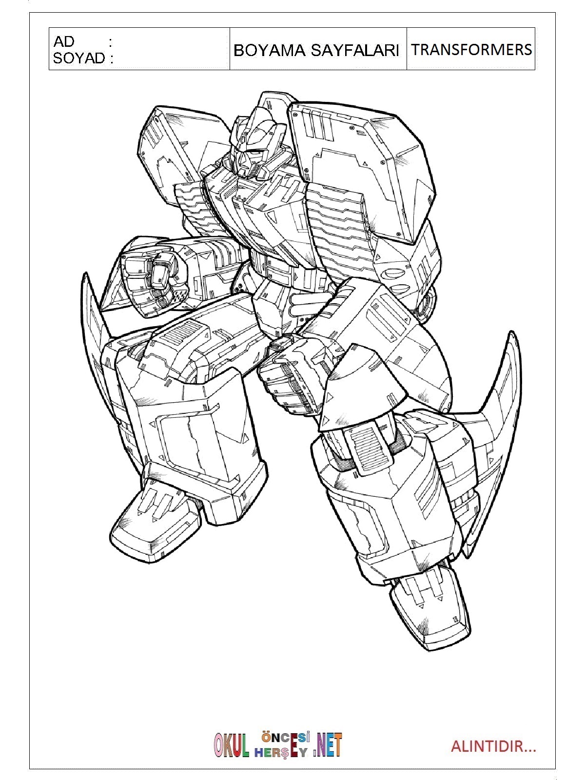 Transformers boyama sayfaları