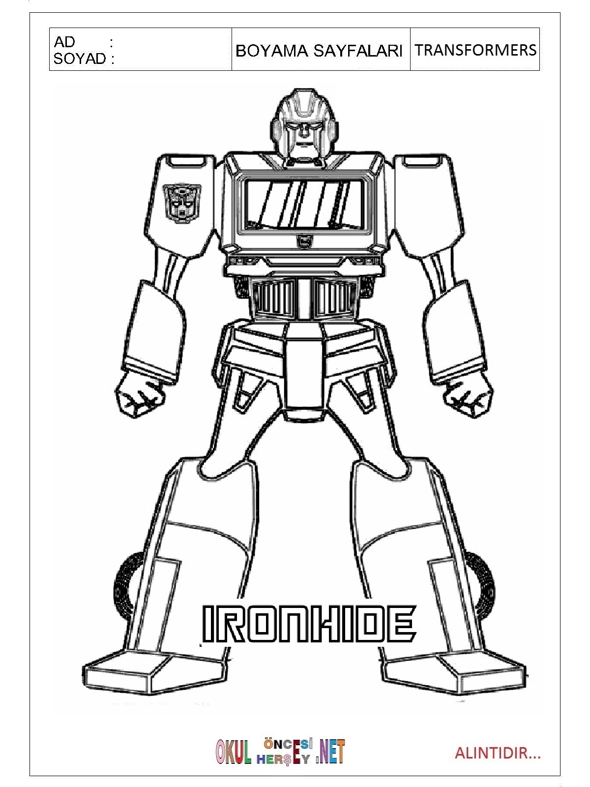 Transformers boyama sayfaları