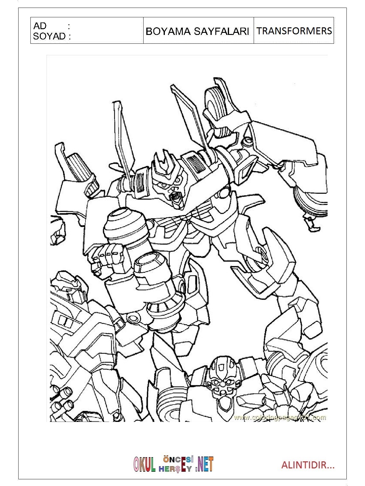 Transformers boyama sayfaları